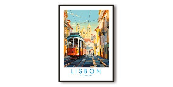 Lisbon Travel Poster, Portugal Cityscape Art Print