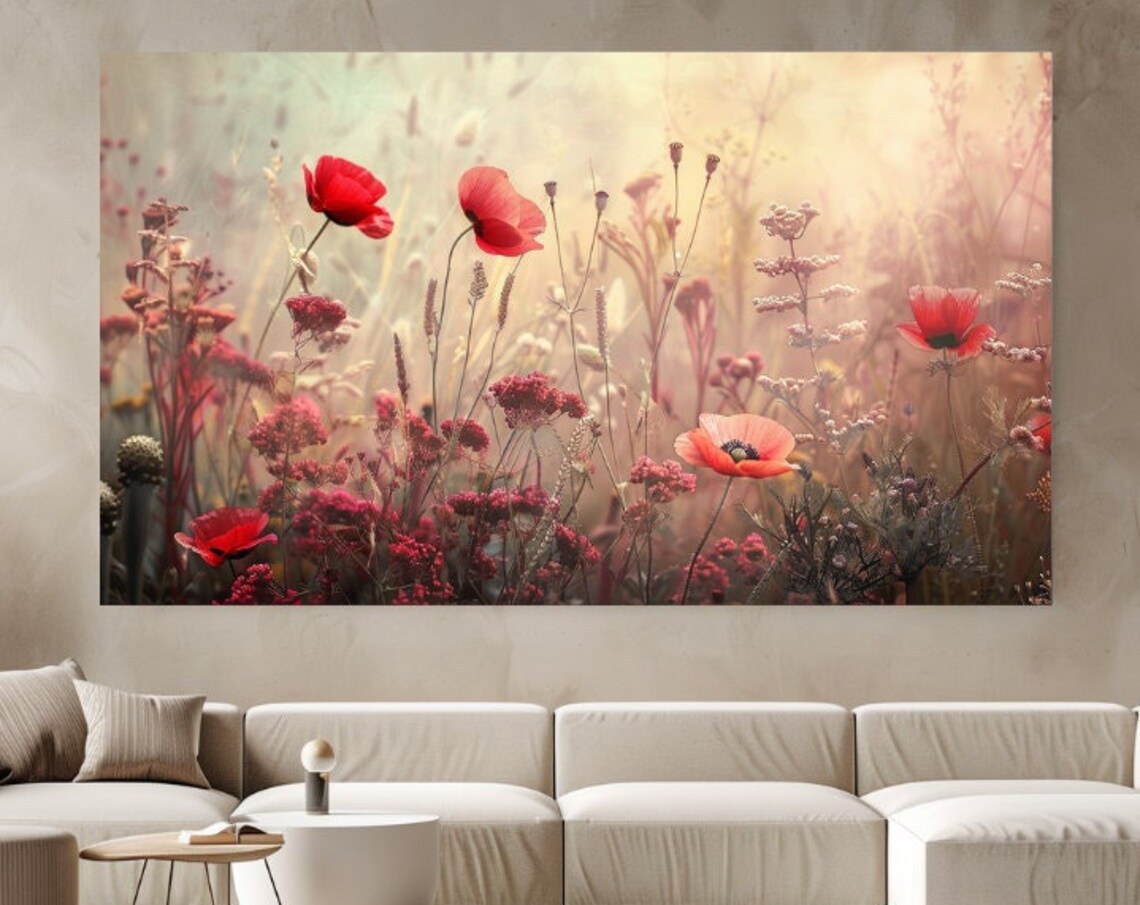 Red Poppies Meadow Sunlit Wildflower Field Spring Botanical Poster