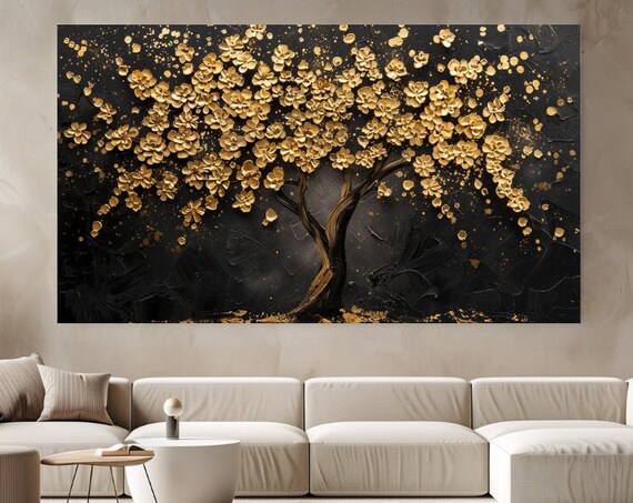 Blooming Gold Tree Abstract Print Home Decor Wall Art Picture Art Room Decor Design Ready To Hang Gift