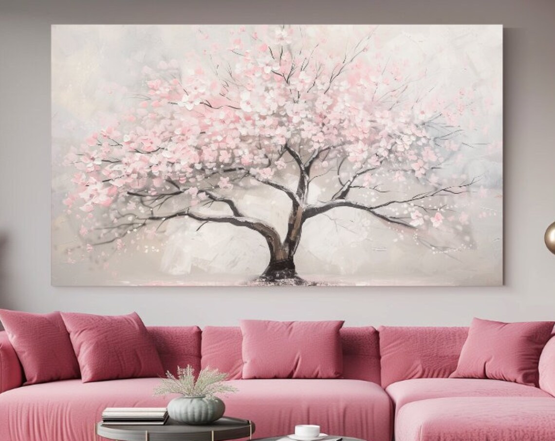 Pink White Tree Abstract Art Print, Luxury Design