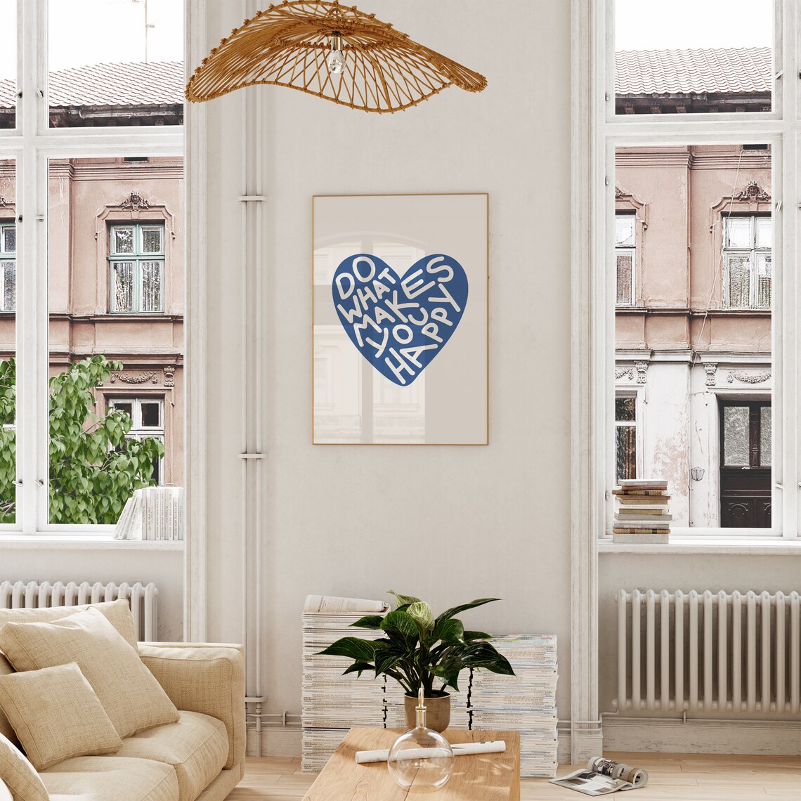 Blue Heart Print, Retro Preppy Y2K Art Print - Image 2