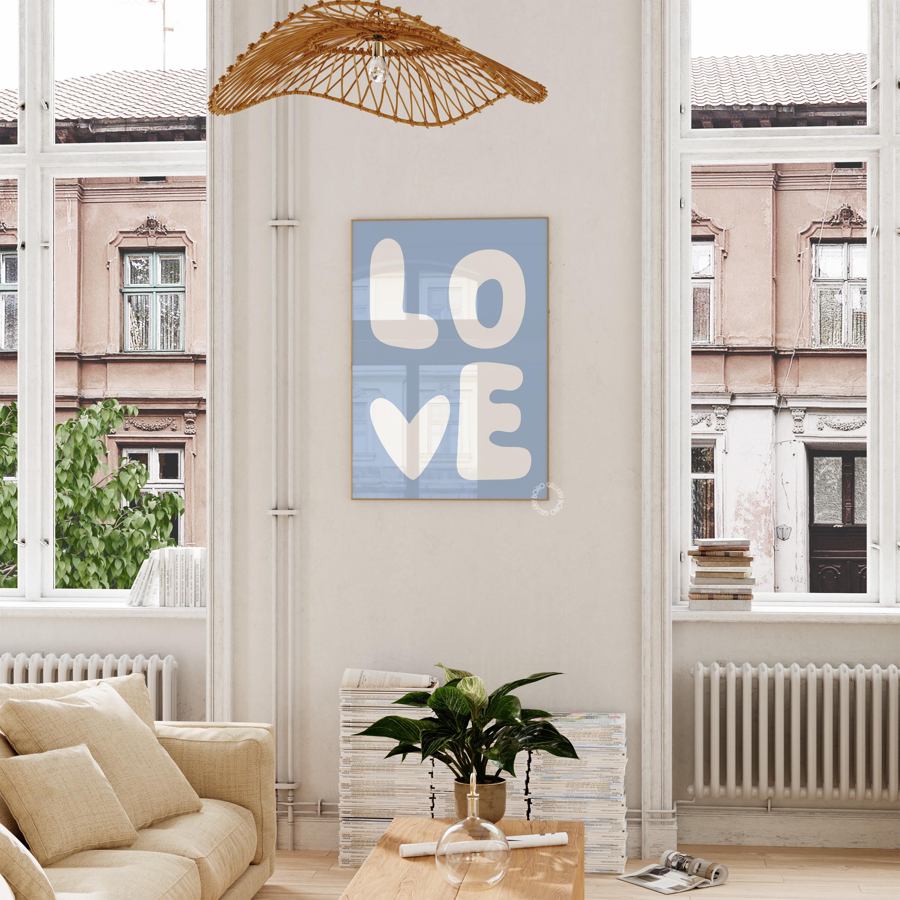 Love Typography Blue Cream Chunky Letters Heart Aesthetic Poster - Image 2