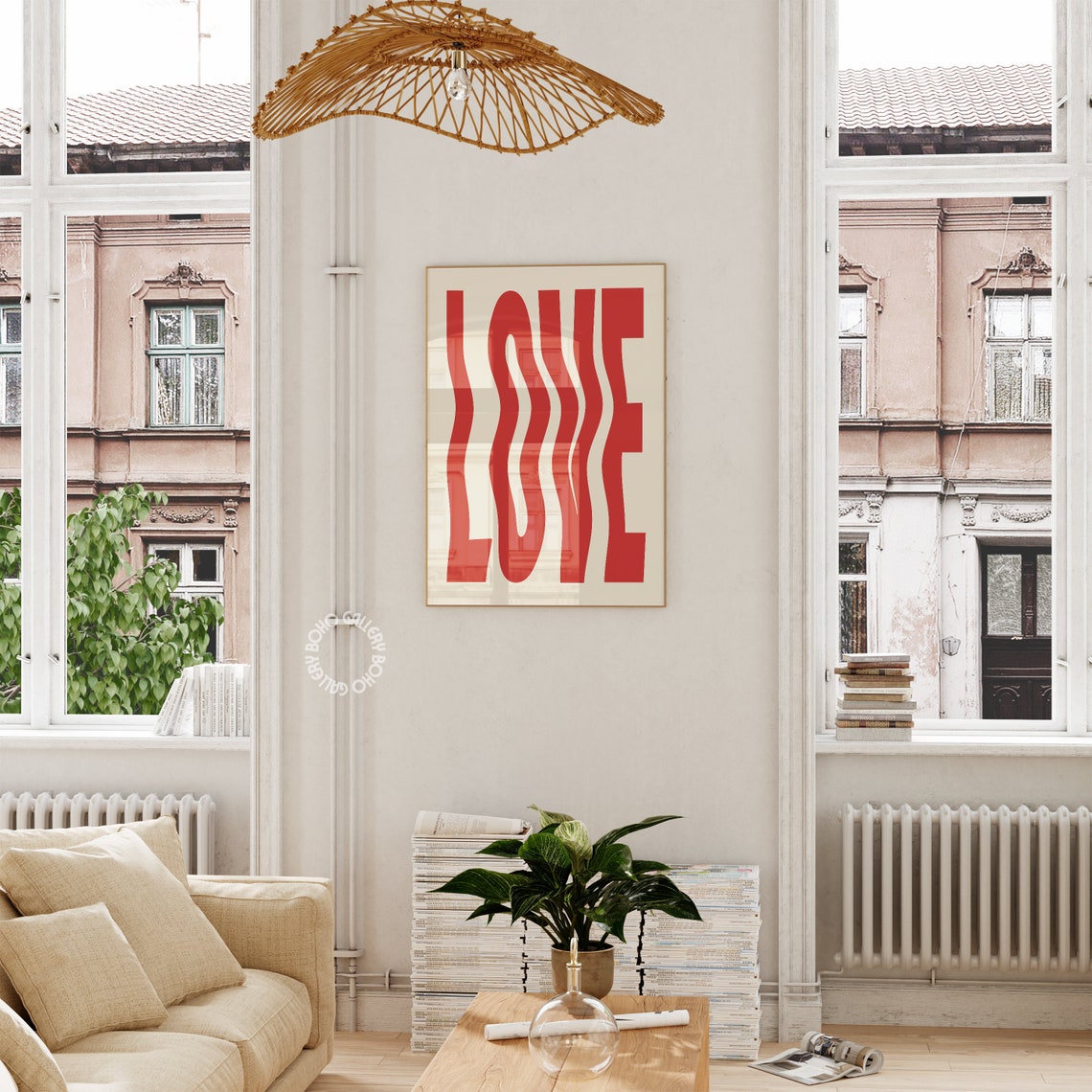 LOVE Wavy Red Psychedelic Typography Bold Retro Quote Art Poster - Image 2