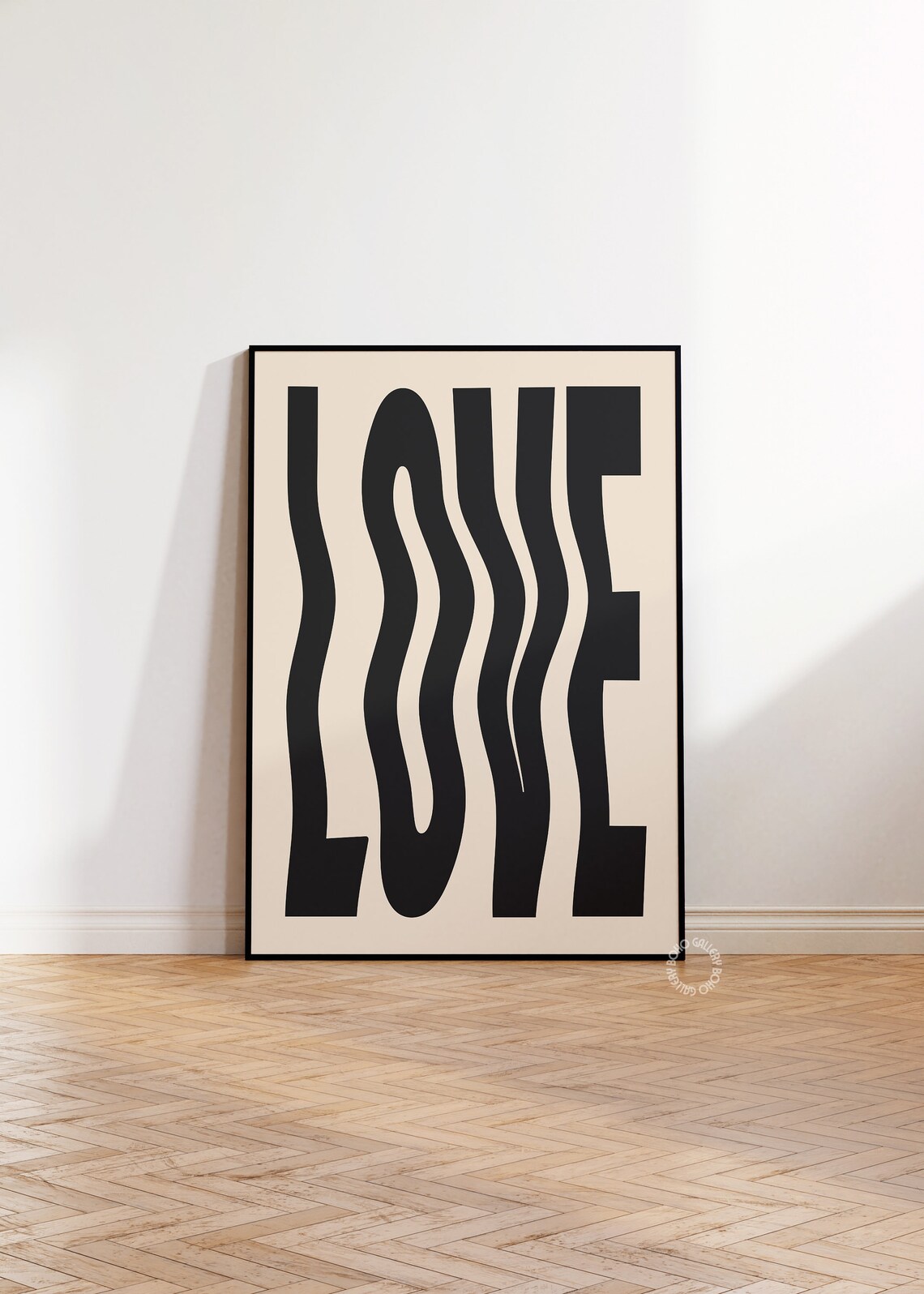 Love Black Typography Print, Trendy Retro Wavy
