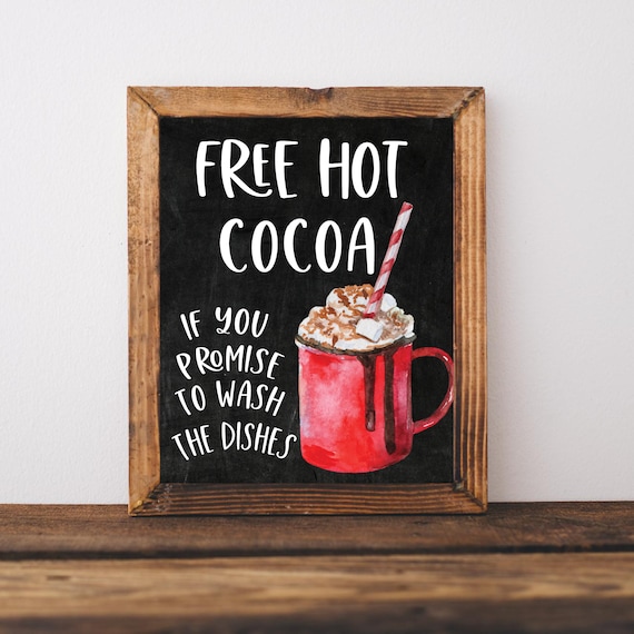 Hot Cocoa Bar Print Christmas Kitchen Decor Funny Wall Art Sign Chocolate