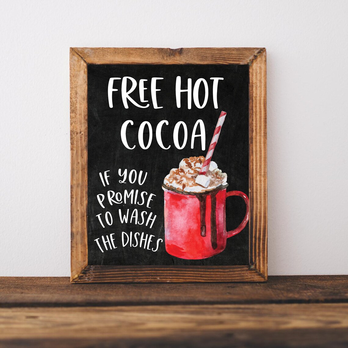 Hot Cocoa Bar Print Christmas Kitchen Decor Funny Wall Art Sign Chocolate