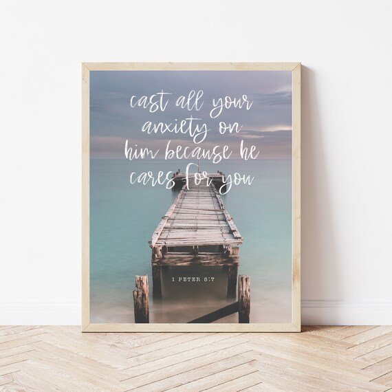 Bible Quote Wall Decor Cast Your Anxiety On Him Verse Kid Christian Poster Scripture Prints Girls Art