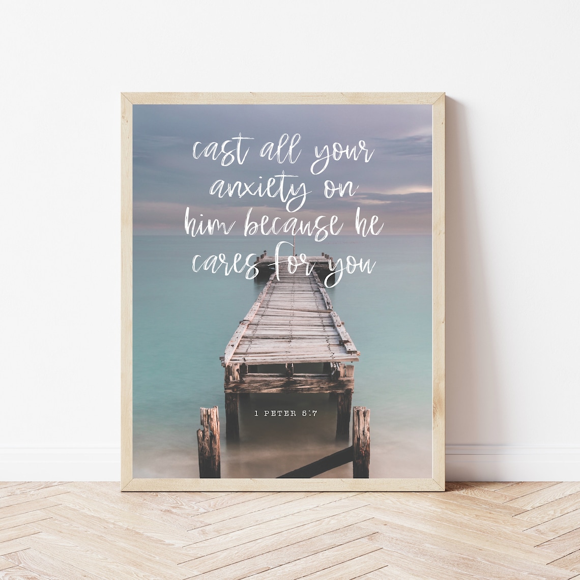 1 Peter 57 Cast All Your Anxiety On Him Ocean Pier Scripture Art Poster