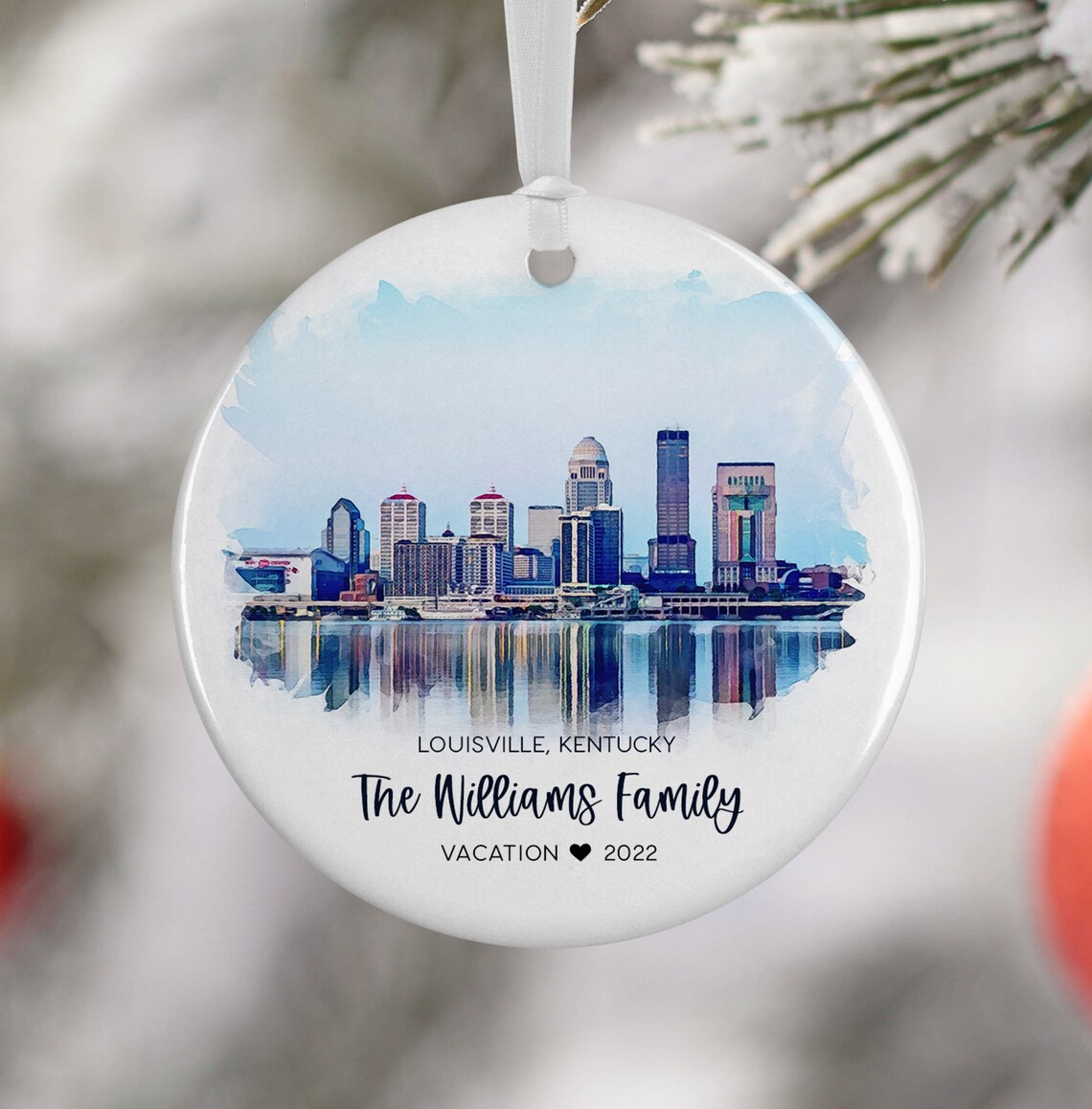 Louisville Kentucky Christmas Ornament Watercolor Skyline Art Print