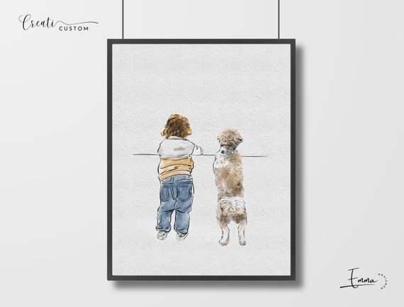 Family Watercolor Portrait With Pets, Nursery Decor