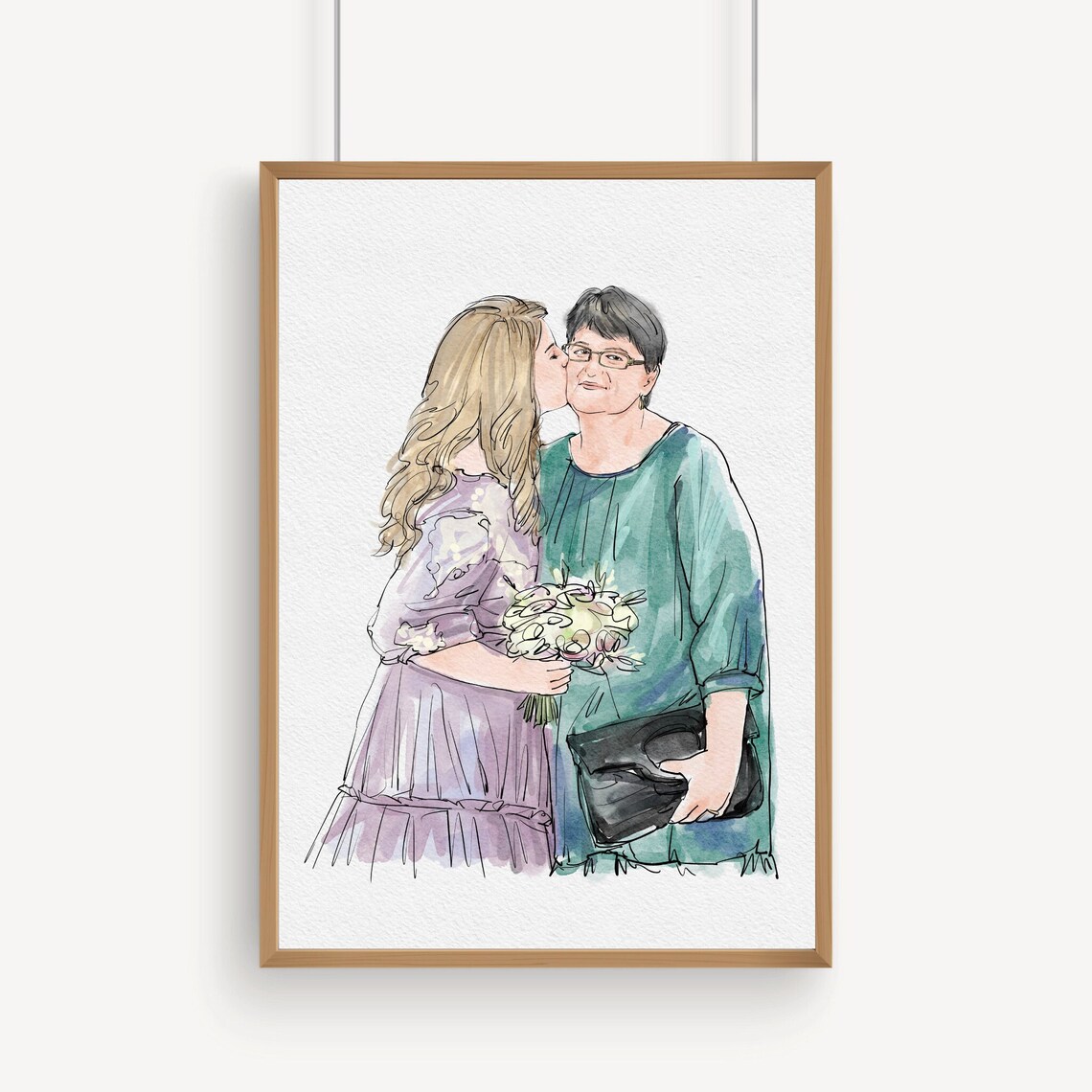 Custom Bride And Mother Drawing Portrait Art