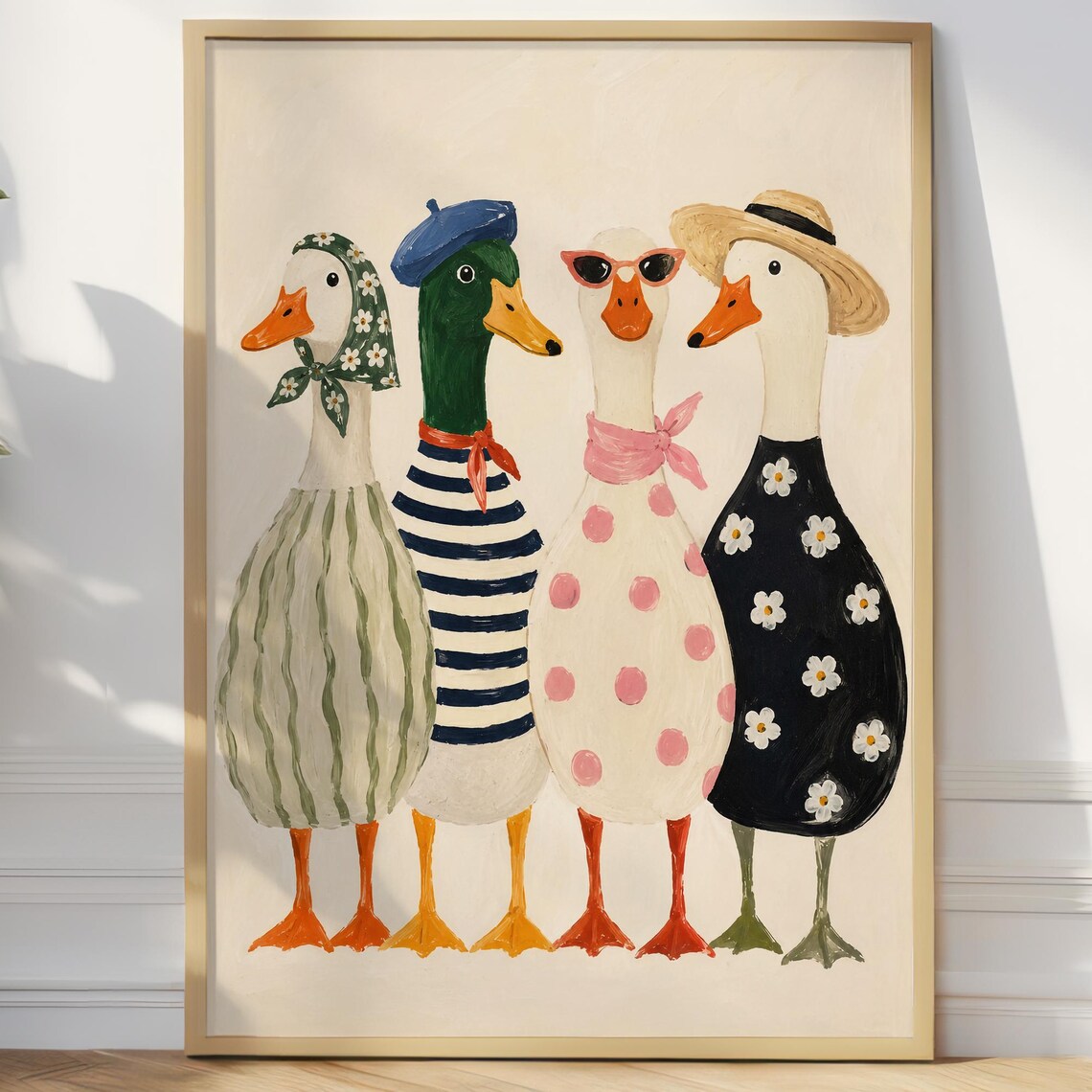 Whimsical Goose Family Poster, Cottagecore Vintage Decor