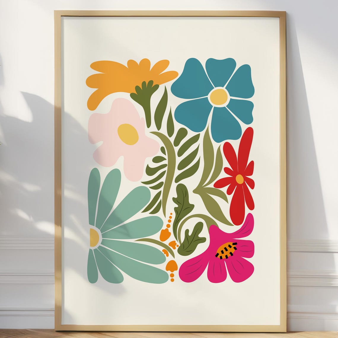 Colorful Mid Century Flower Illustration Botanical Art Poster
