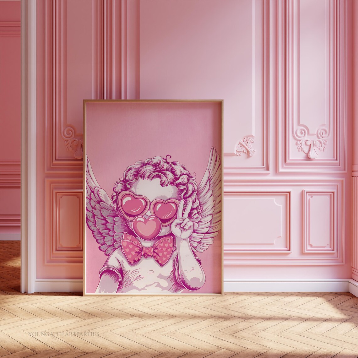 Pink Cupid Valentines Day Cherub Heart Sunglasses Teen Room Wall Art - Image 6