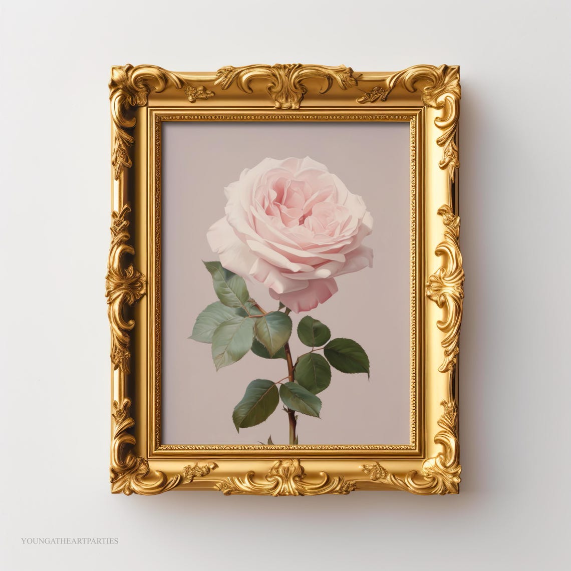 Blush Pink Single Rose Botanical Vintage Style Framed Wall Art - Image 6
