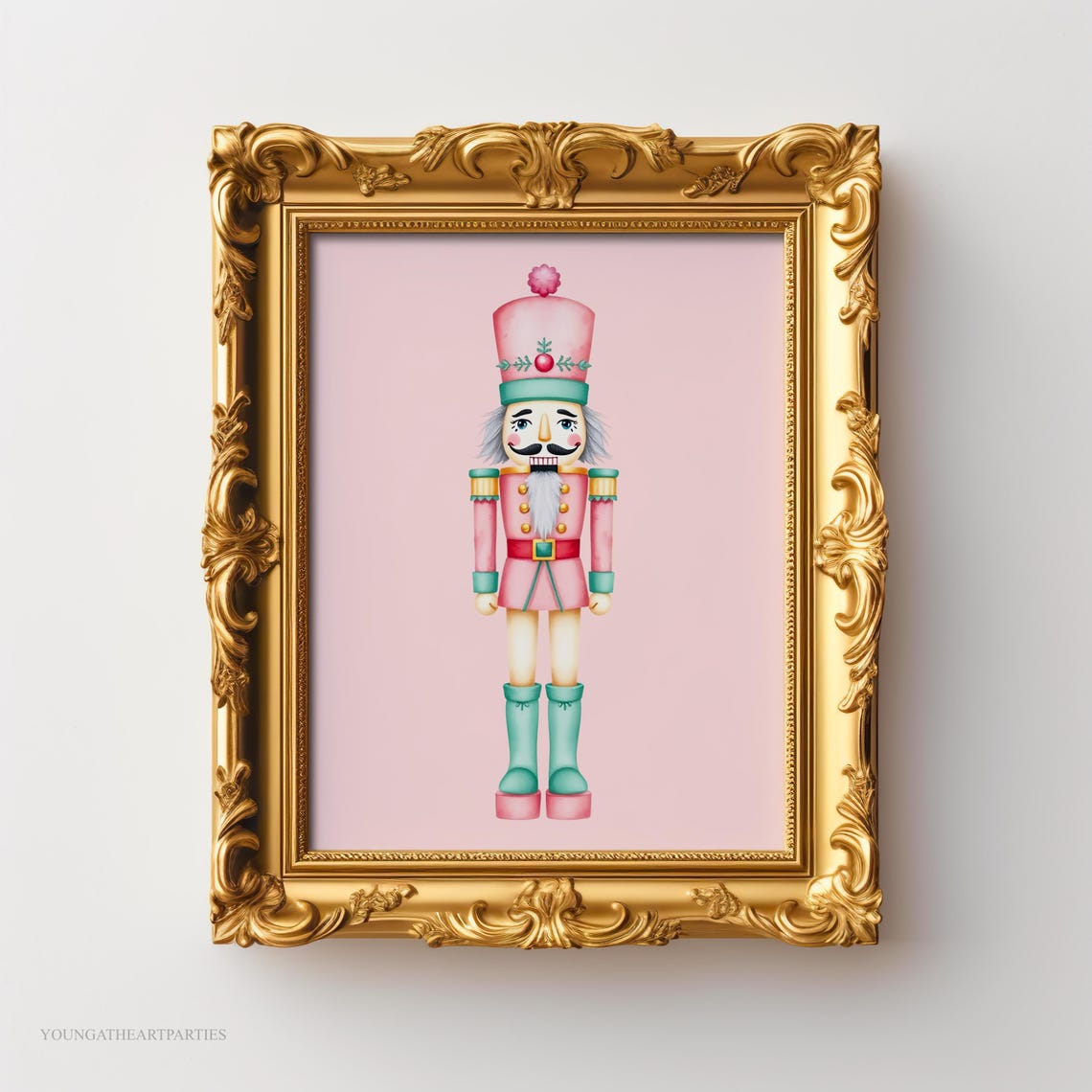 Pastel Pink Mint Nutcracker Christmas Art Print Holiday Wall Decor - Image 6