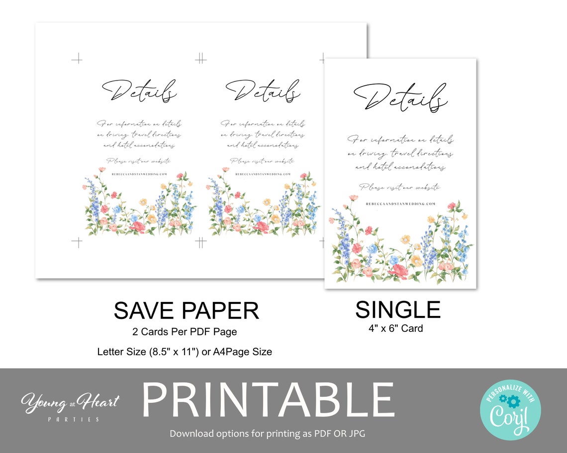 Rebecca and Stan Wildflower Wedding Details Card Invitation Print - Image 2