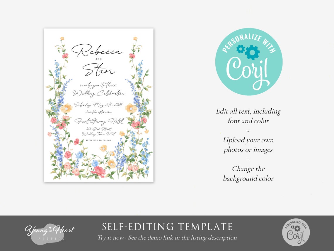 Spring Floral Crest Wedding Invitation Monogram Rebecca Stan Print - Image 2