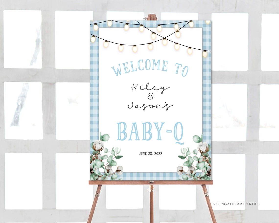 Blue Bbq Baby Shower Sign Template Babyq Welcome Sign Baby Q Shower Sign Barbecue Shower Poster Coed Baby Shower Sign Sign