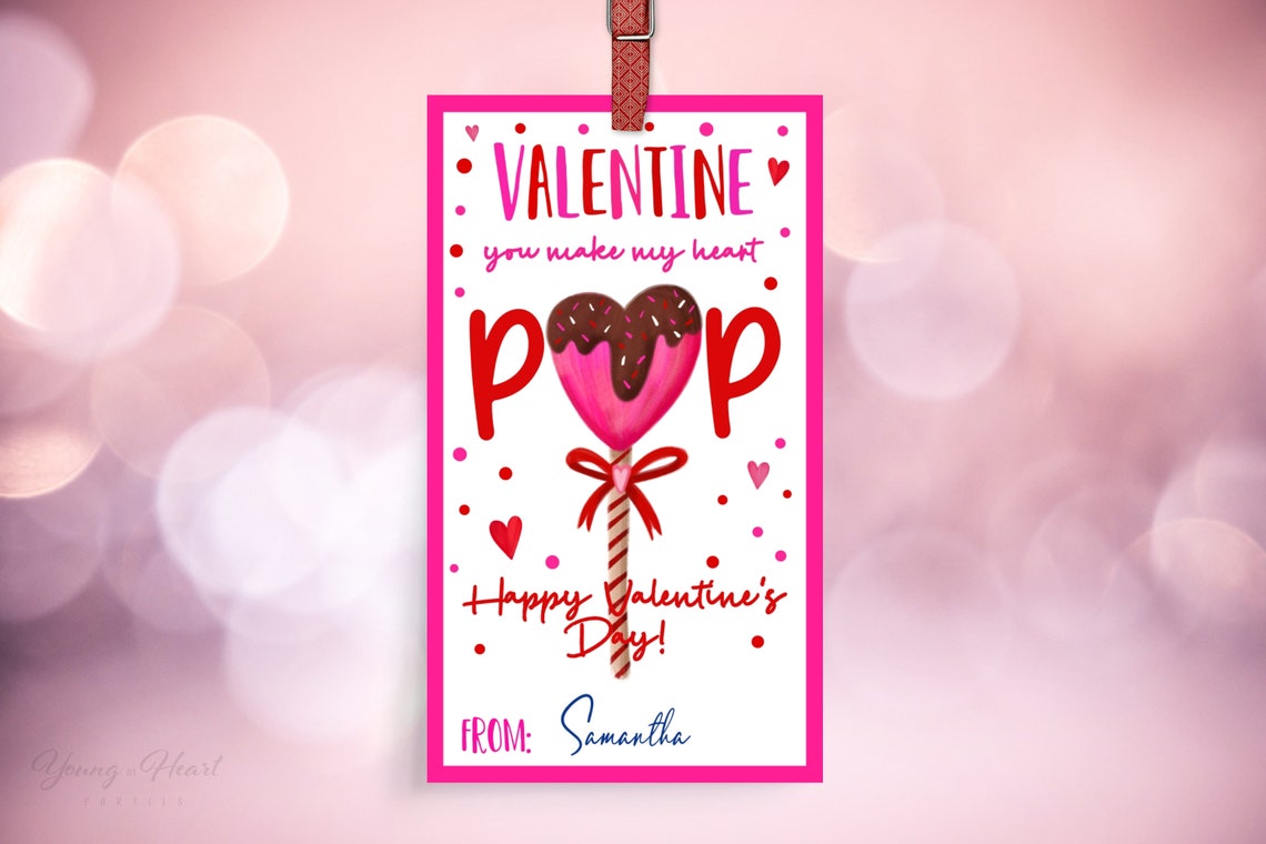 Valentine You Make My Heart Pop Chocolate Lollipop Gift Tag Print