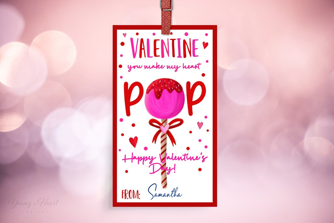Valentine You Make My Heart Pop Lollipop Candy Gift Tag Art Print