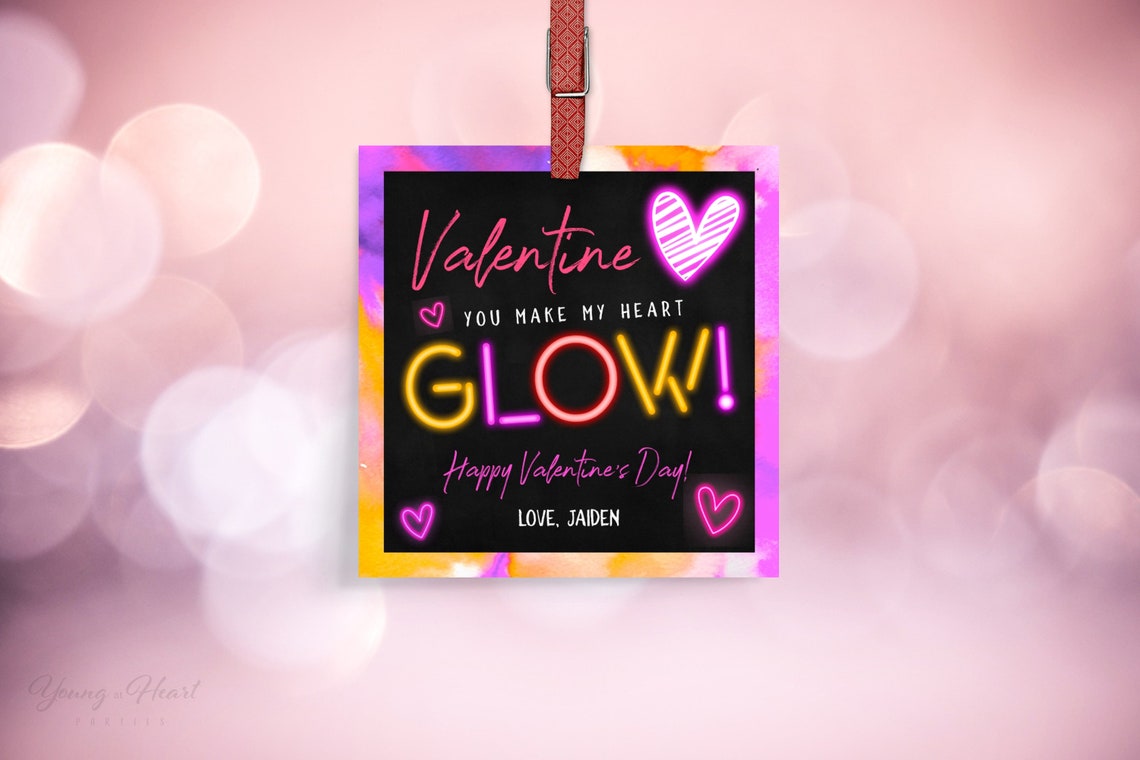 Valentine You Make My Heart Glow Neon Hearts Gift Tag Art Print