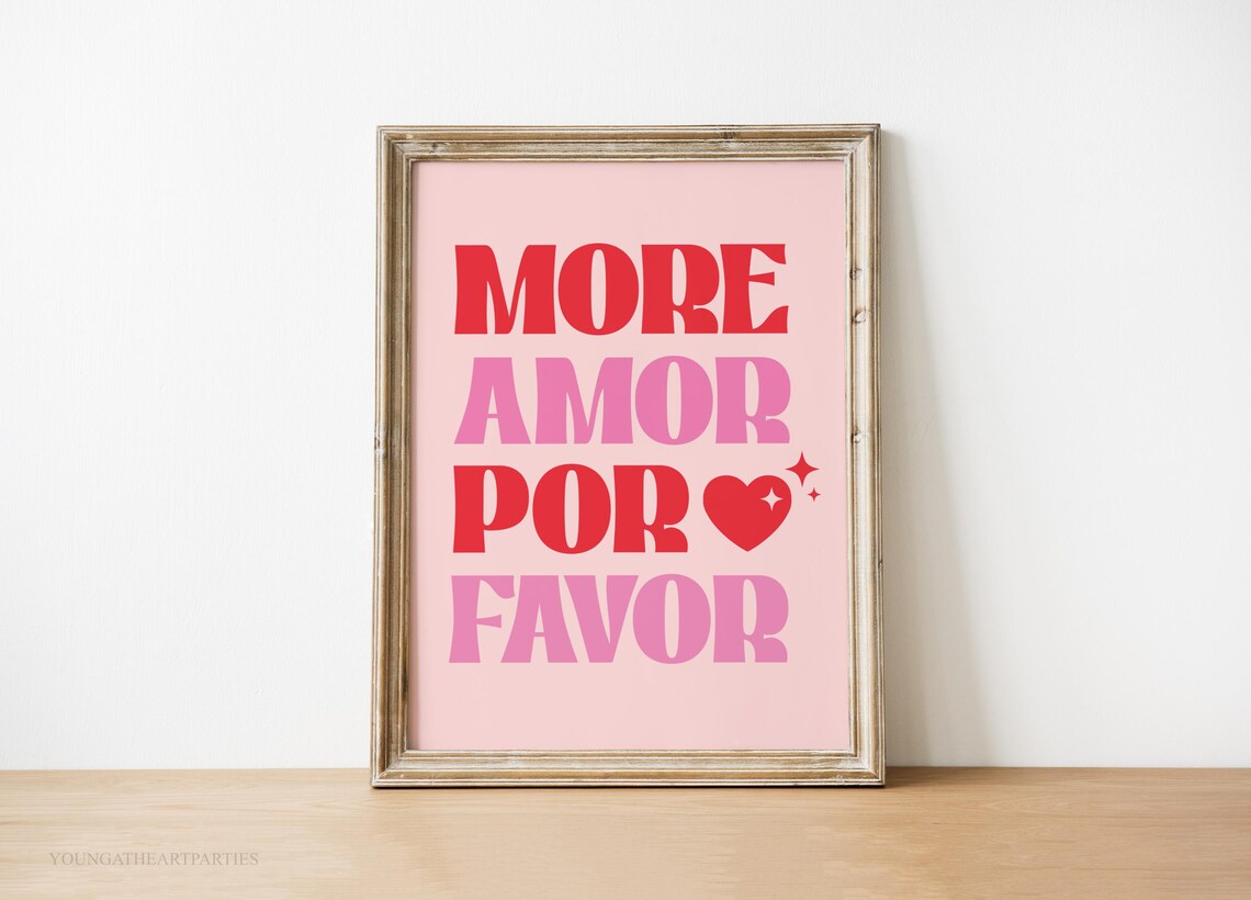 More Amor Por Favor Typography Wall Decor Pink Red Heart Love Poster - Image 2