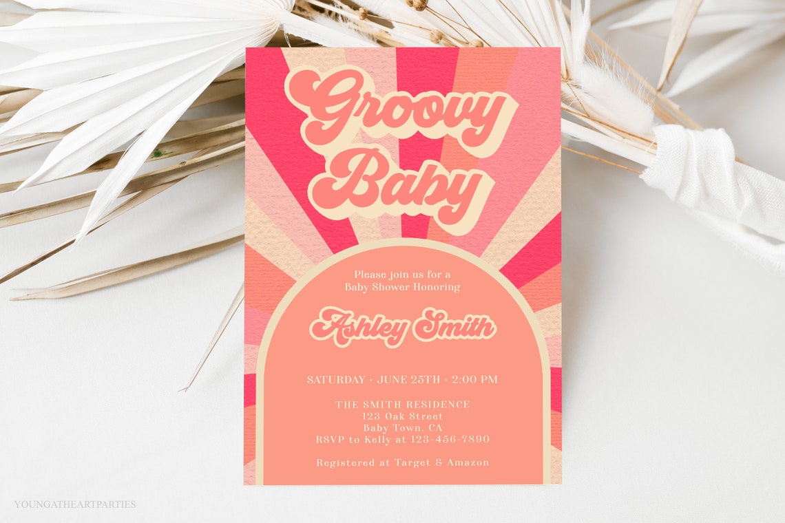 Groovy Baby Retro 70s Baby Shower Invitation Flower Power Print