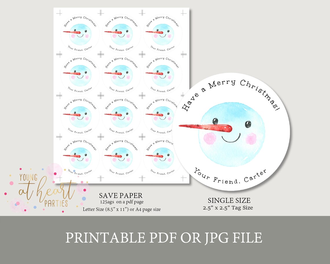 Editable Snowman Kids Christmas Sticker Holiday Party Treat Label Christmas Party Favor Sticker Cute Snowman Sticker Christmas Gift Labels - Image 2