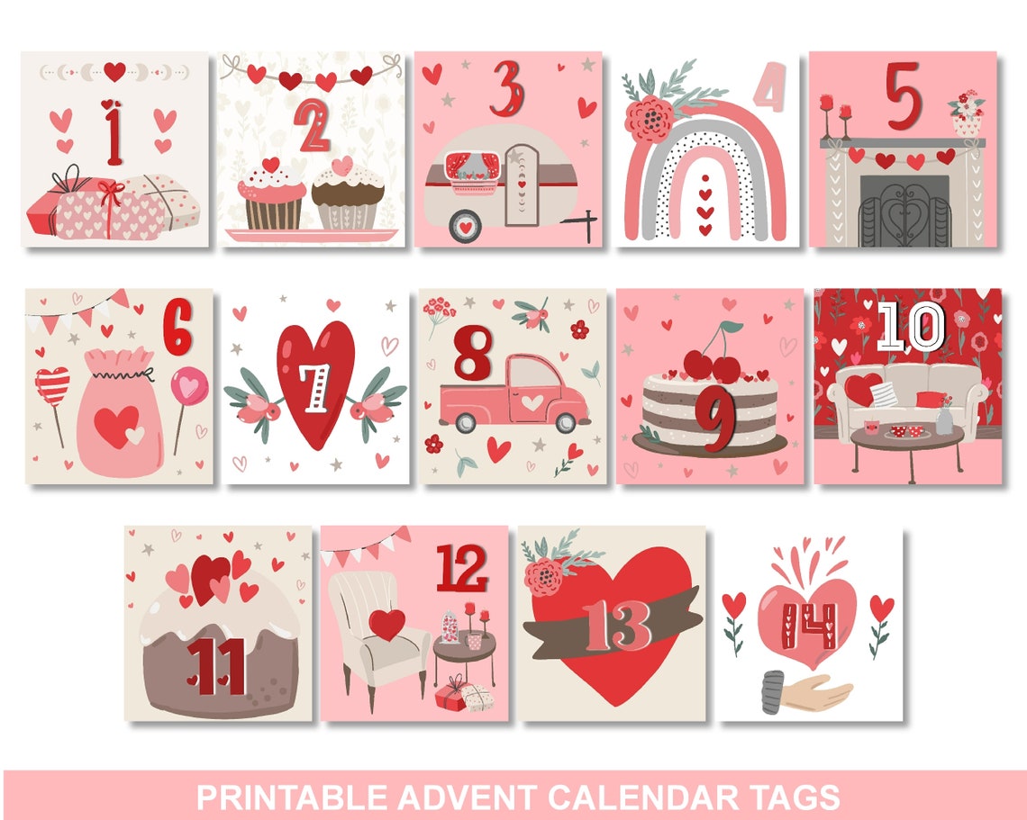 Valentines Advent Calendar Tags Holiday Gift Set Overview Poster
