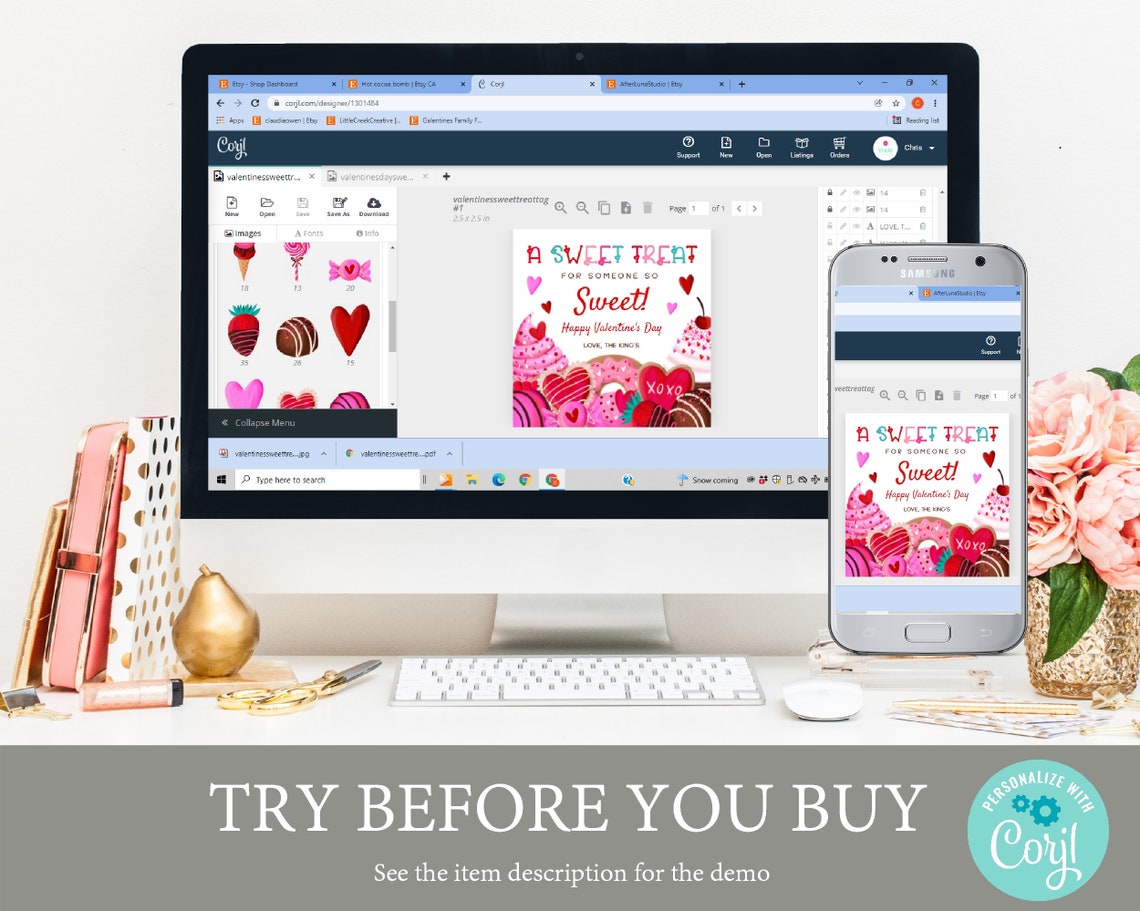 Valentines Day Sweet Treat Cupcakes Sweets Gift Tag Card Print - Image 4