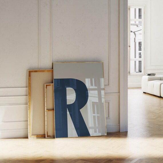 Letter R Navy Blue Initial Monogram Poster Bold Alphabet Wall Decor