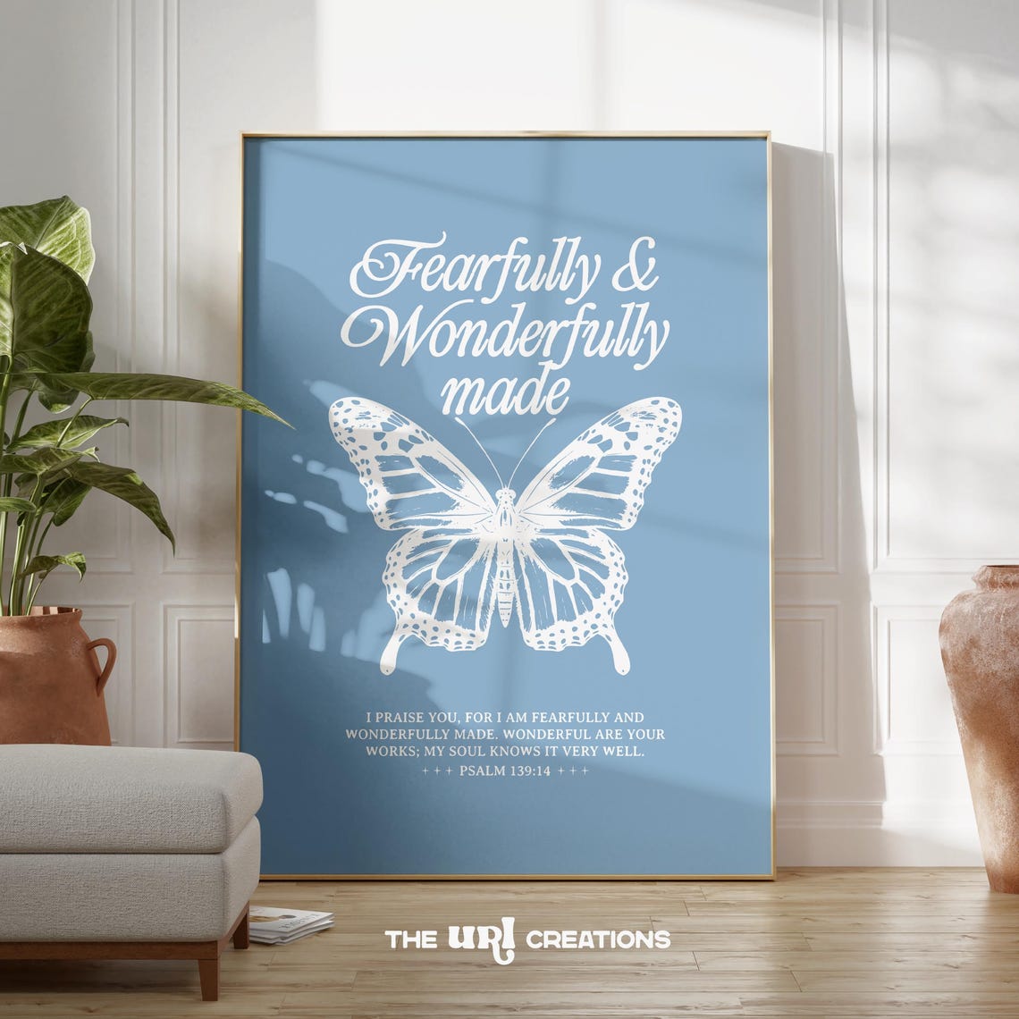 Christian Wall Art Light Blue Fearfully Wonderfully Made Print Boho Butterfly Prints Bible Verse Poster Aesthetic Dorm Decor - Image 4