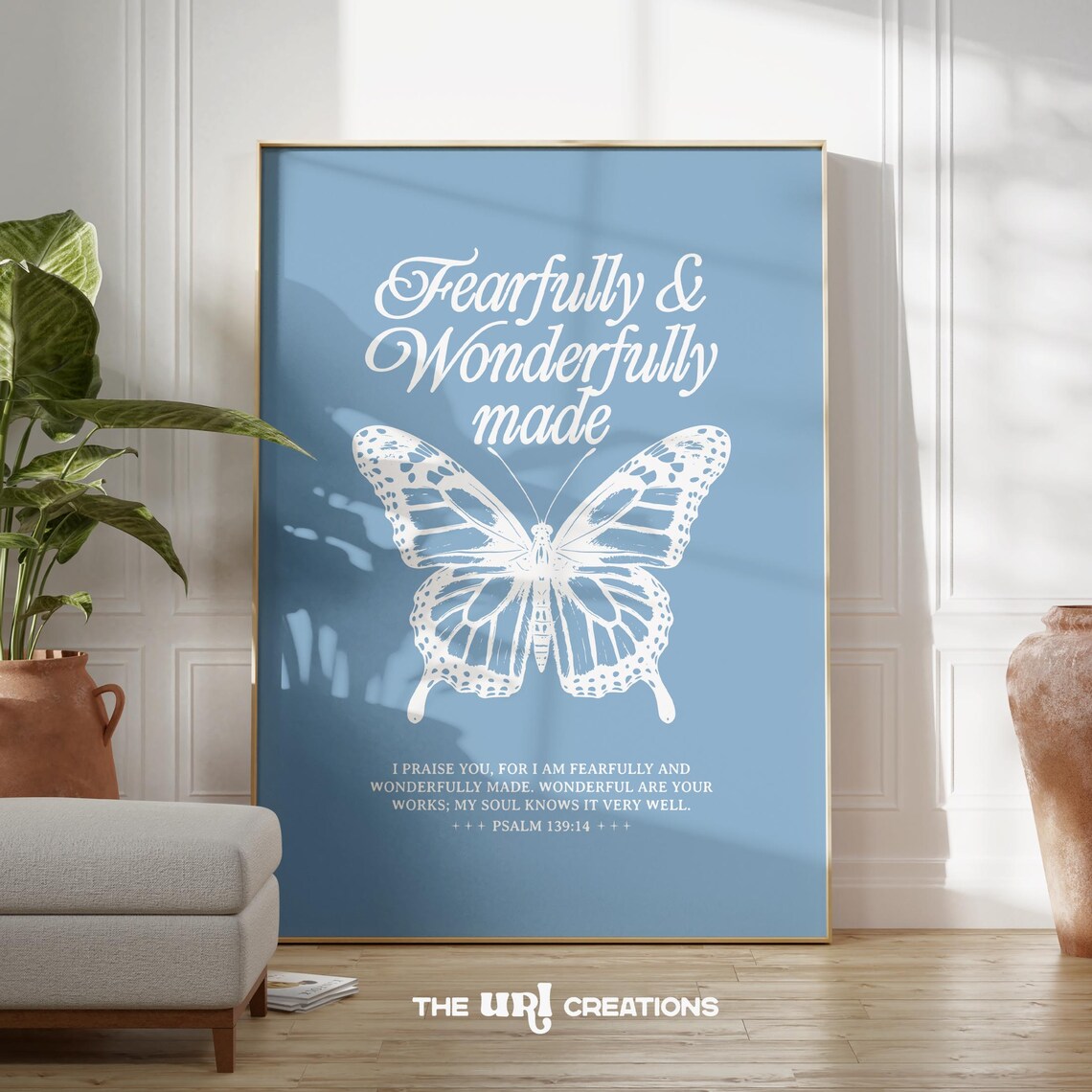 Fearfully and Wonderfully Made Butterfly Psalm 139 Verse Dusty Blue Poster - Image 4