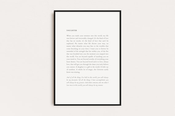 Emotional Poem for Daughter Typography Poster Heartfelt Mom Gift