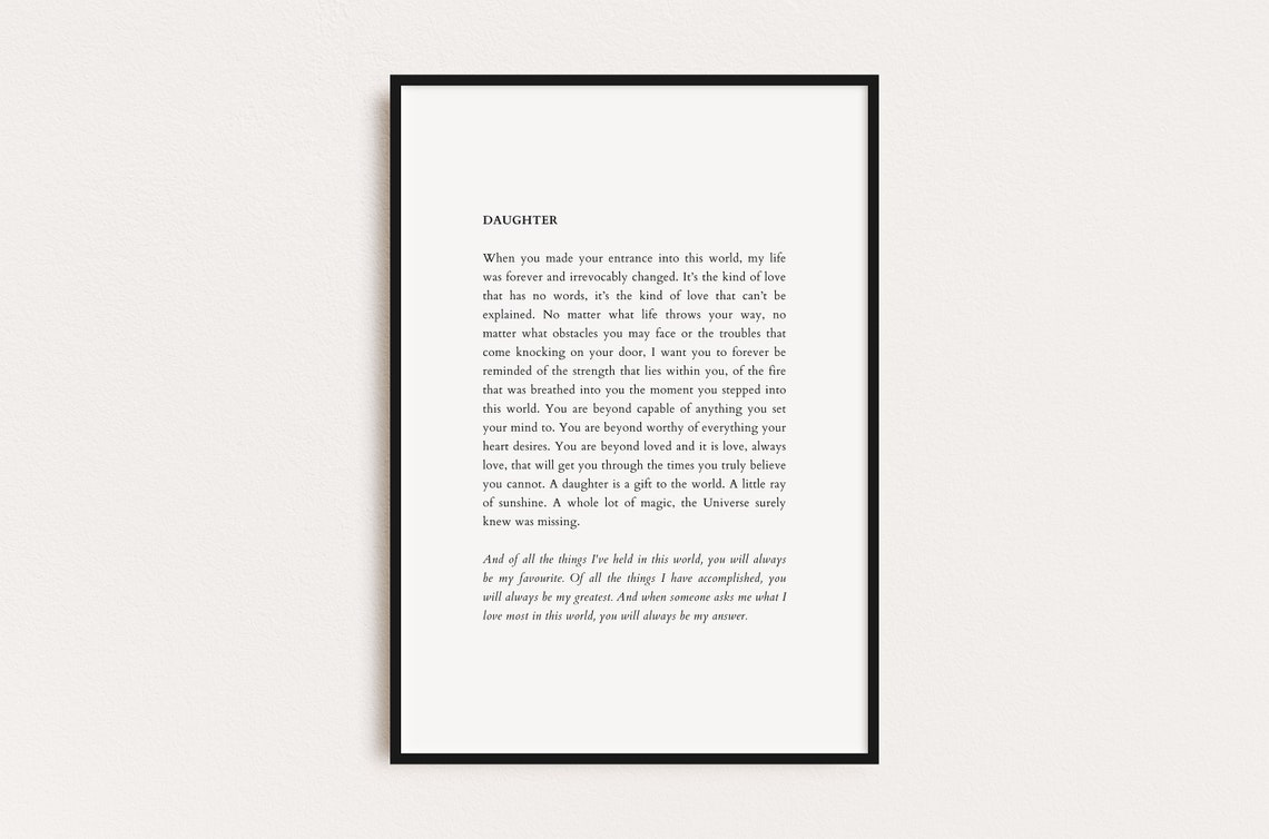 Daughter Print Daughter Gift Gifts For Her Quotes Print Poster Print Prints Art Family Gifts Daughter Poetry