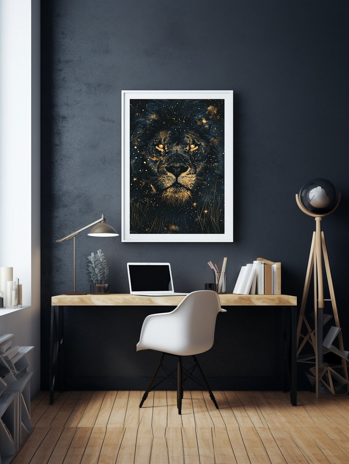 Majestic Lion Face Emerging from a Starry Cosmic Night Sky Poster - Image 4