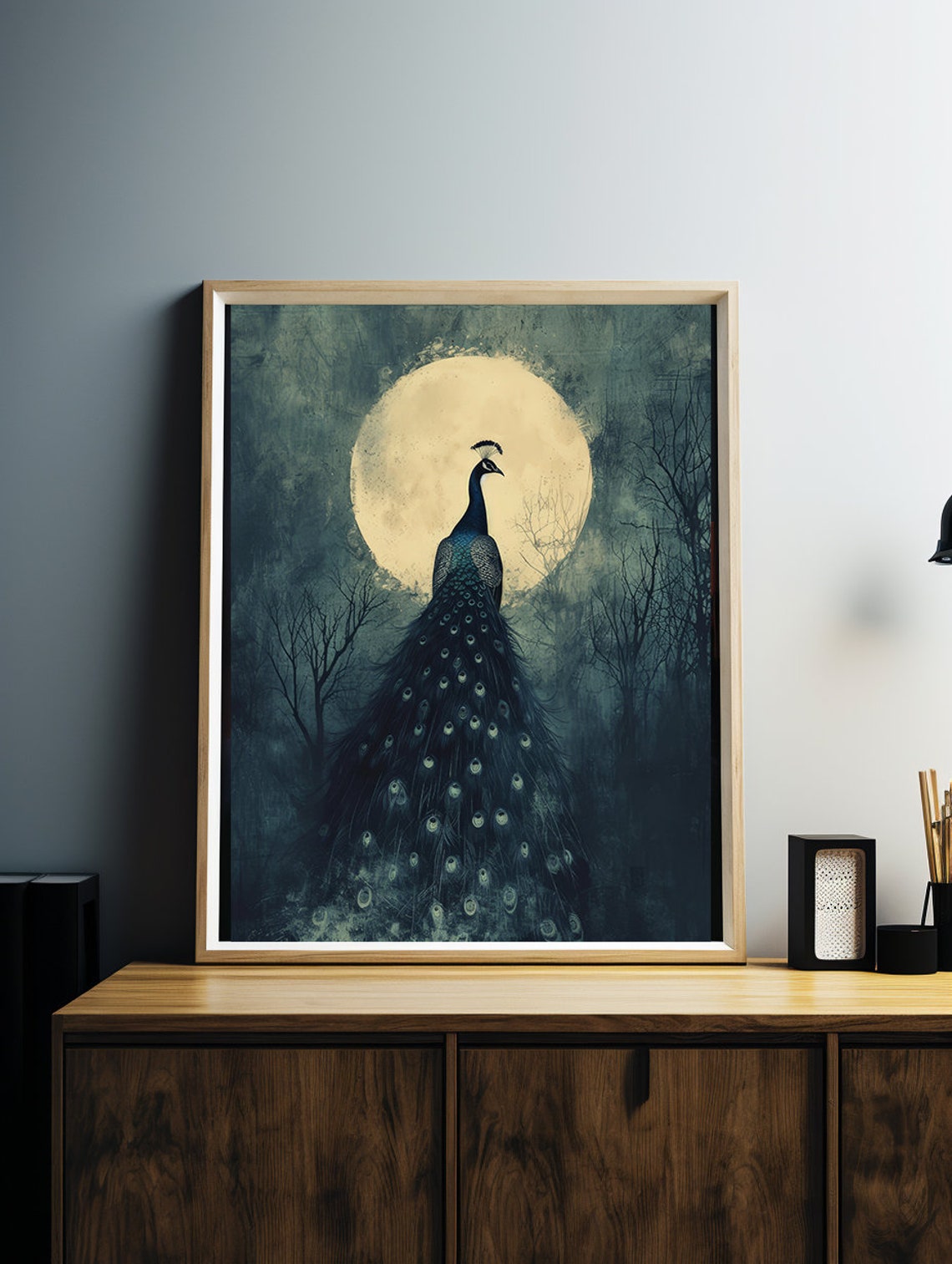 Dark Peacock Silhouette Standing Beneath a Glowing Full Moon Poster - Image 5