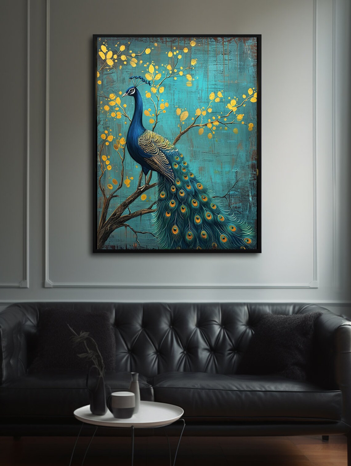 Blue Vintage Peacock Art Print, Art Deco Decor