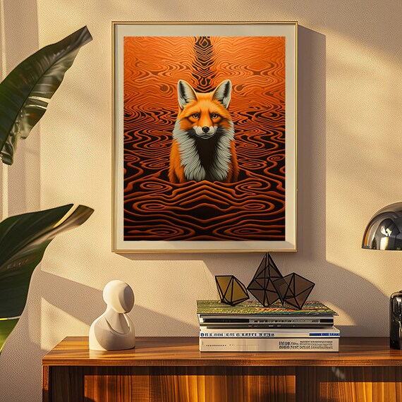 Red Fox Centered in a Mesmerizing Orange Optical Illusion Poster