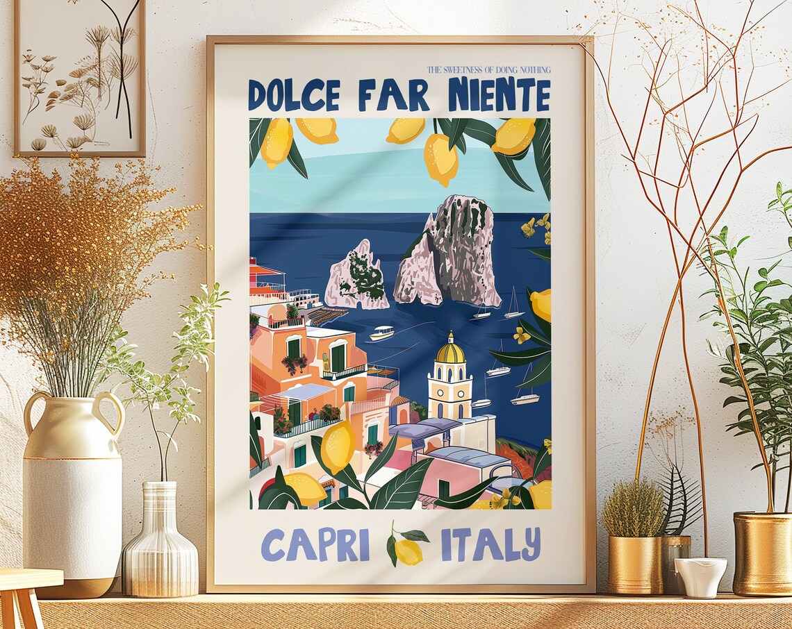 Dolce Far Niente Capri Italy Retro Travel Poster