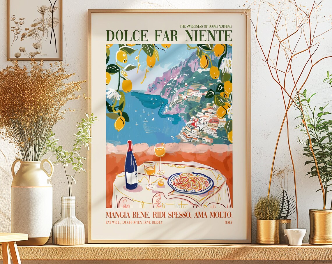 Retro Italian Food Lover Quote Art Print, Kitchen Decor