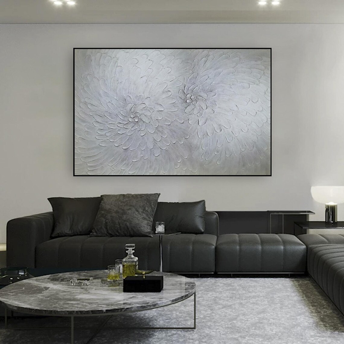 Gray Flower Minimalist 3D Textured Painting - Image 4