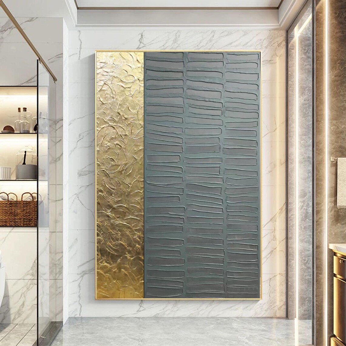 Gold And Gray Abstract Wabisabi Art, Japandi Decor
