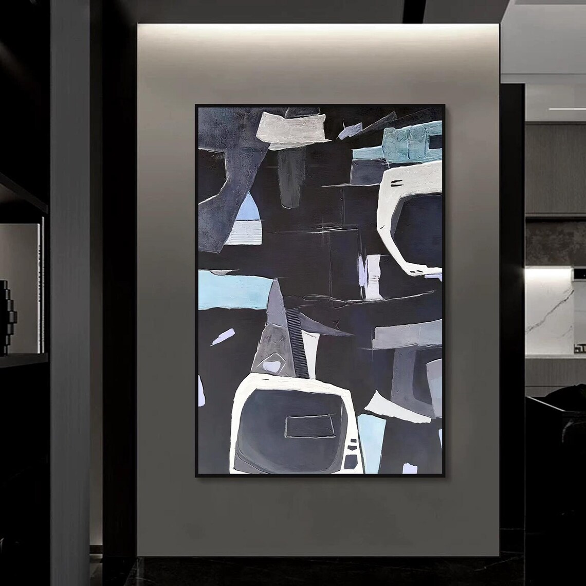 Black Abstract Painting, Wabi Sabi Decor