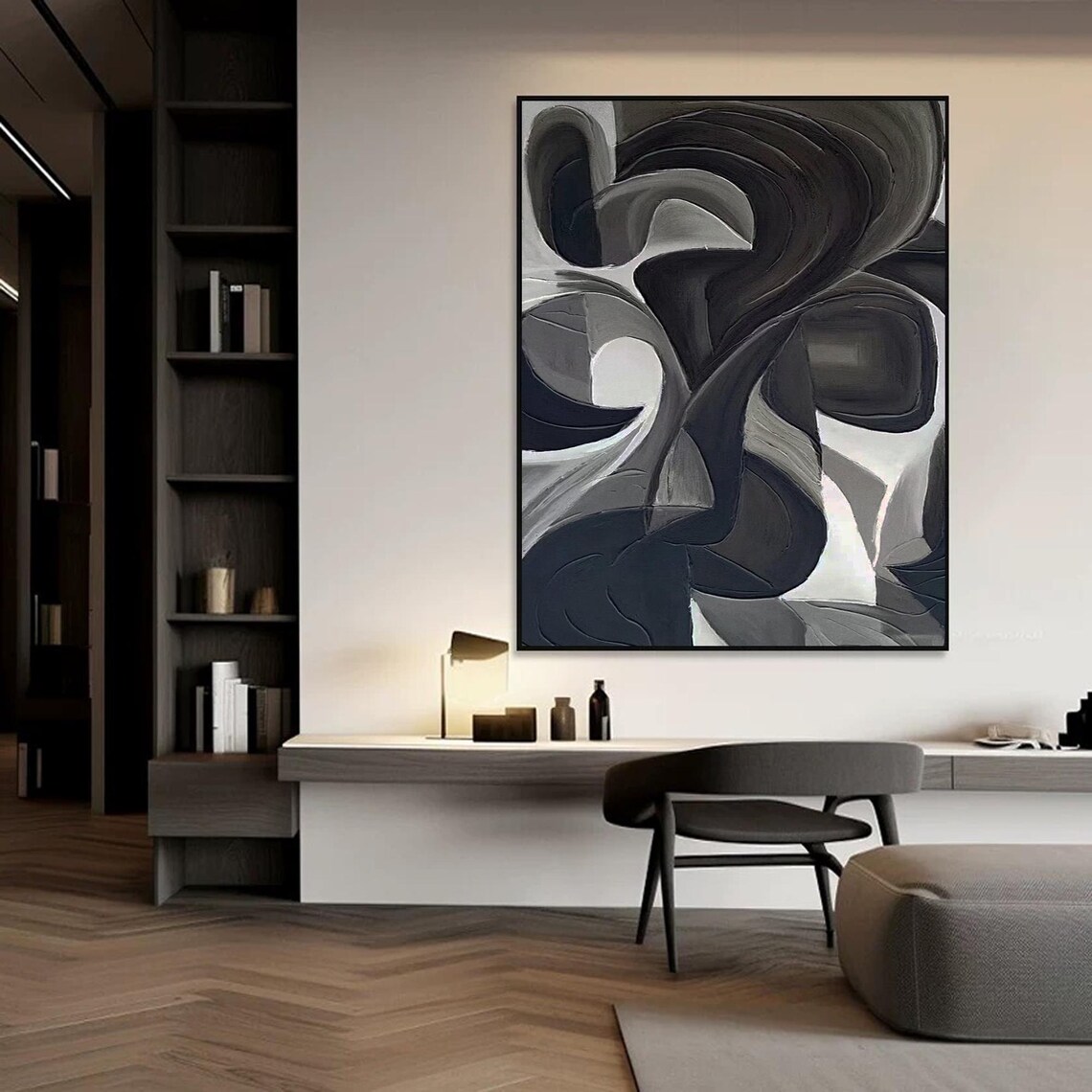 Abstract Black And Gray Texture Painting, Modern - Image 4