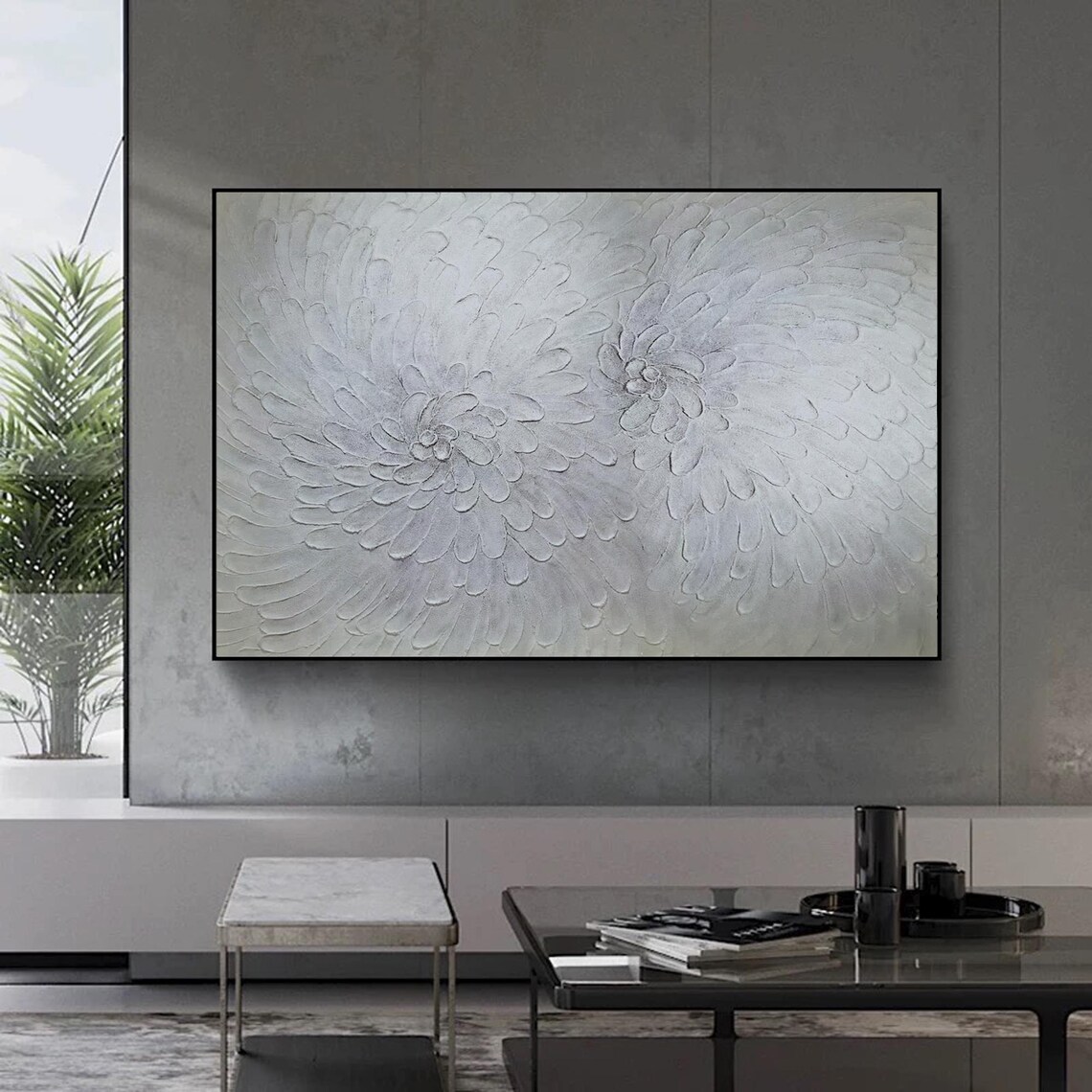 Gray Flower Minimalist 3D Textured Painting - Image 3