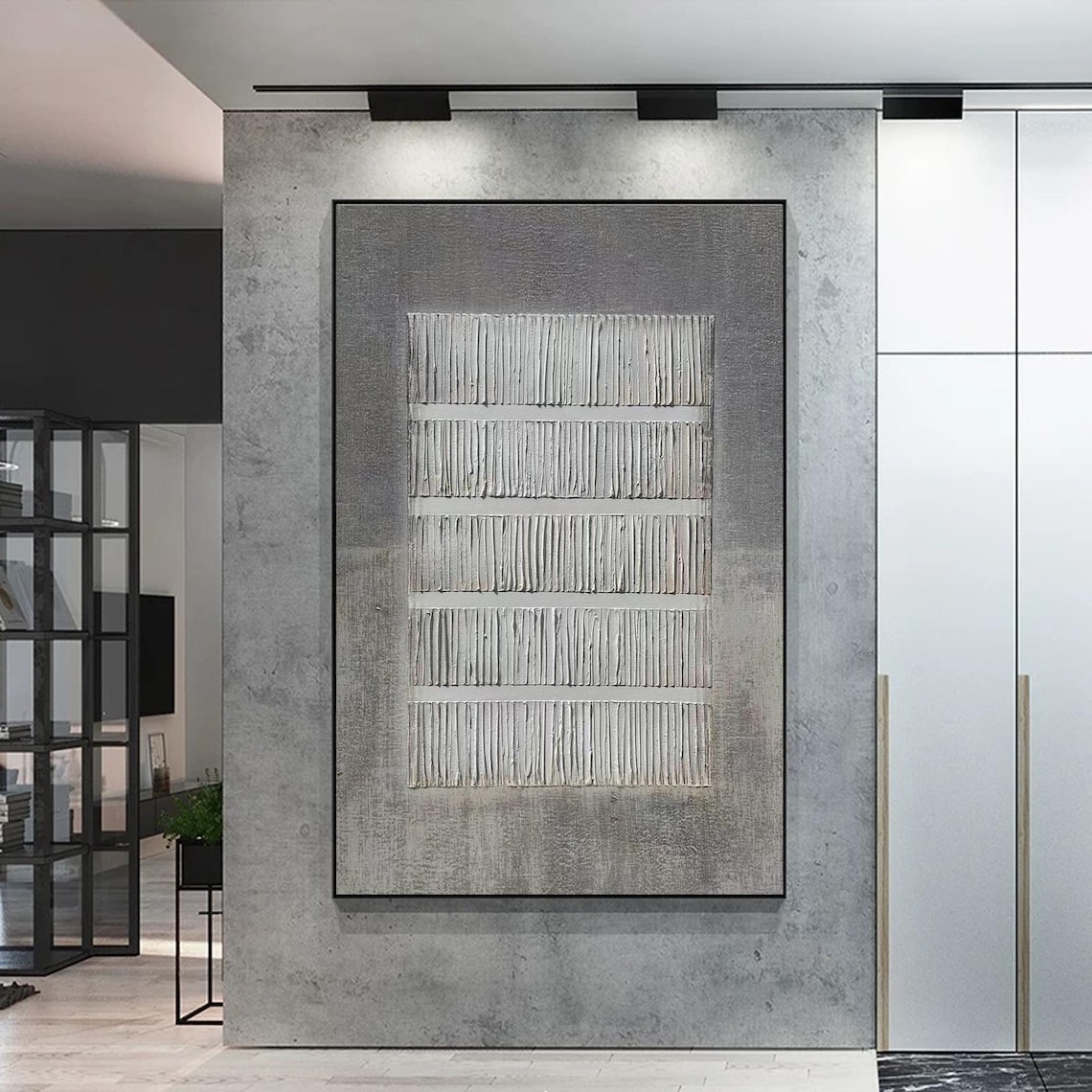 Grey Abstract Textured Line Painting, Minimalist