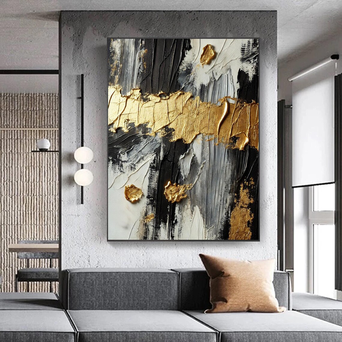 Black And Gold Abstract Textured Wall Art Print - Image 4