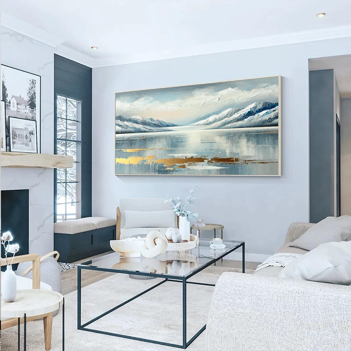 Mountain Lake Abstract Landscape, 3D Textured Painting - Image 2